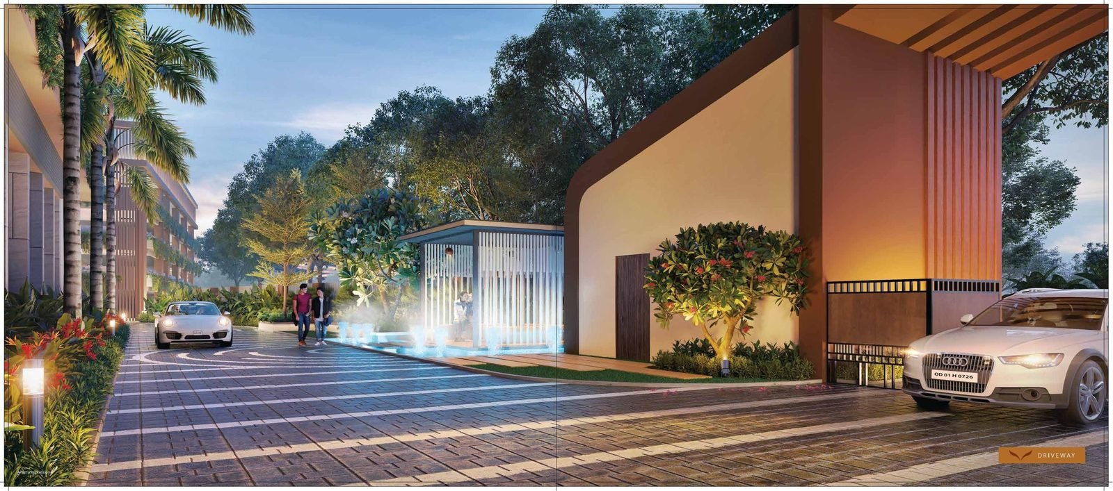 JB Espacio master plan showing twin towers, central courtyard, swimming pool, multipurpose courts and landscaped gardens